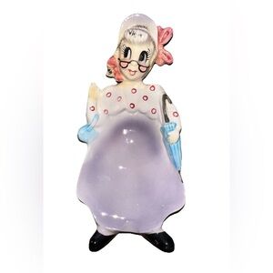 Vintage Enesco Busy Biddy Granny Teabag Holder In Purple
